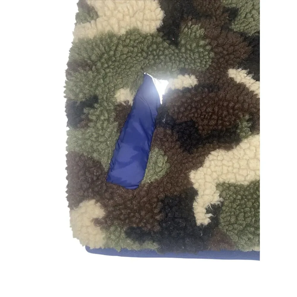 Mini Boden Reversible Camo Sherpa /blue Full Zip Vest Boys 3-4Y